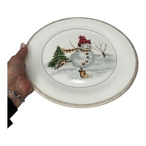 American Atelier Skating Snowman Ceramic Dinner Plate